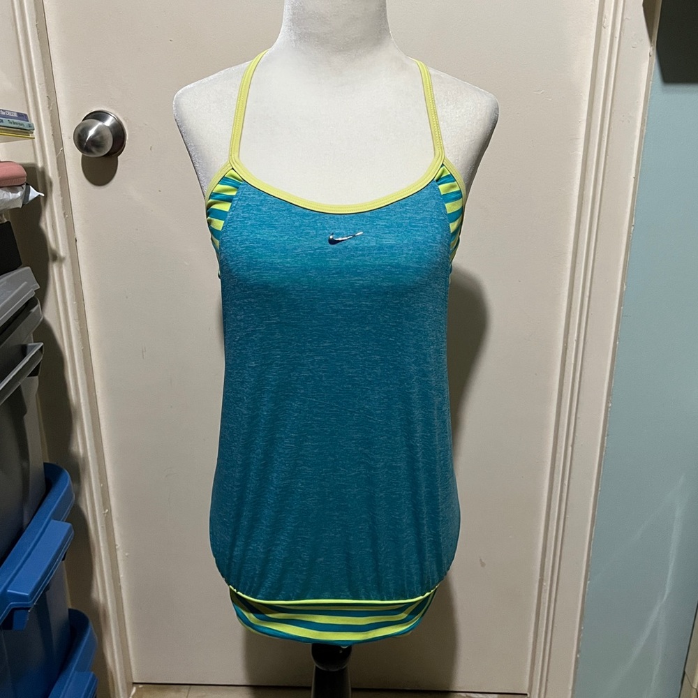 NIKE TURQUOISE/YELLOW SHELF BRA TANK
